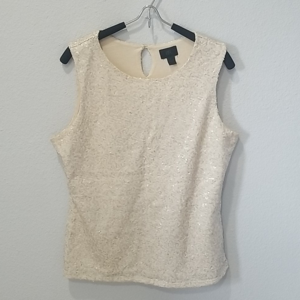 Banana Republic Monogram Sequin Ivory Top Sz M